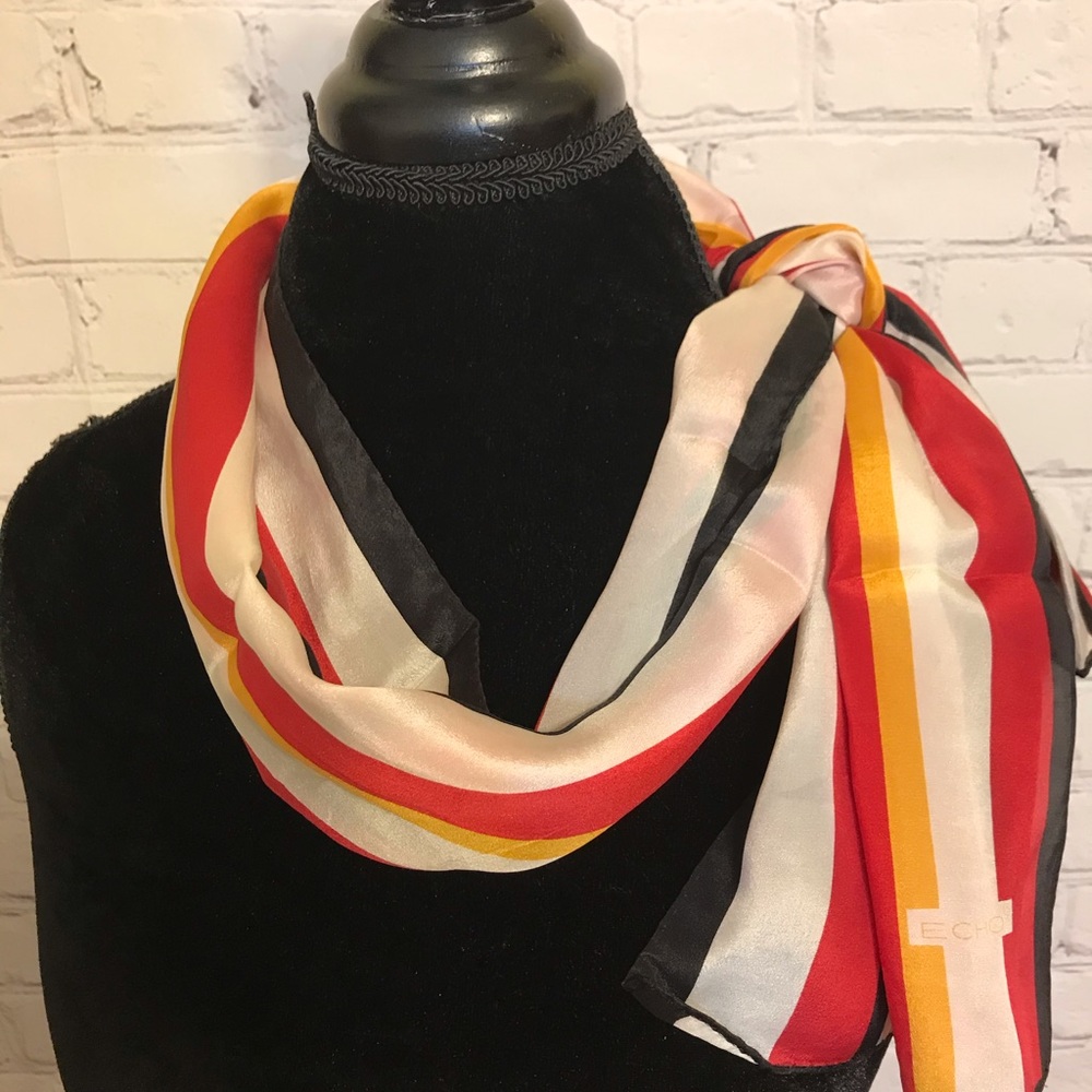 Vintage 80s Echo Striped Silk Scarf - Picture 8 of 8